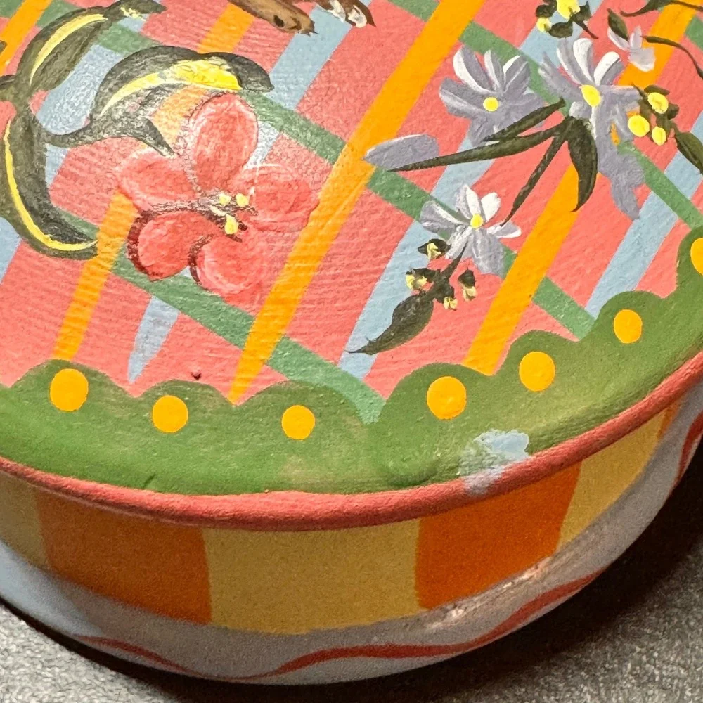 The Home Collection 1997 Wooden Trinket Box Bunny Floral Round‎ Cottage-Core
